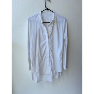 ADAY Something Borrowed Oversized Snap Front High Low Shirt‎ Blouse White